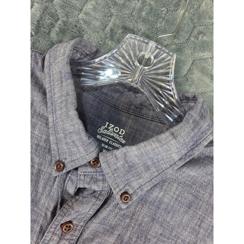 IZOD Saltwater Relaxed Classic Blue Cotton Slim Fit Button Down Shirt XL 45GW119
